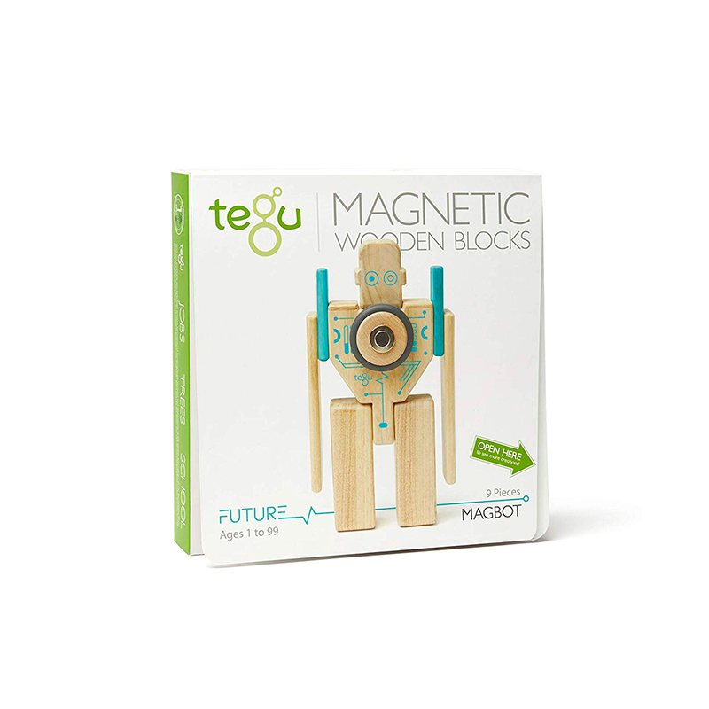 Tegu Magbot Future Collection Magnetic Wooden Robot Set Front View