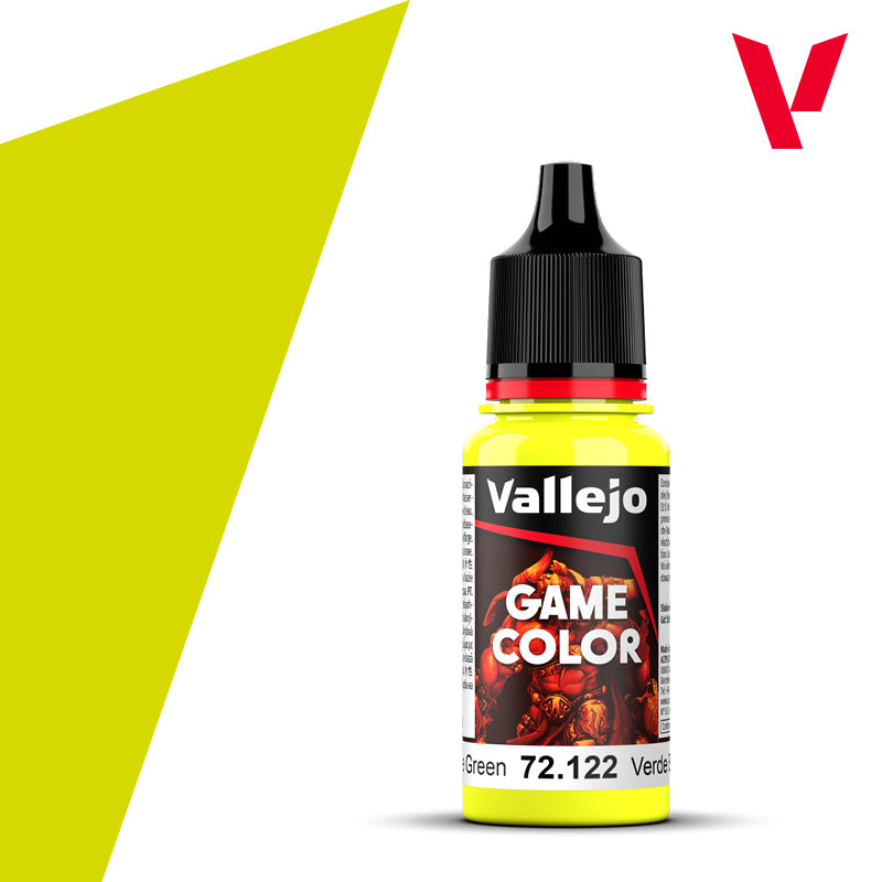 18ml transparent r-PET bottle of Vallejo Game Color Bile Green (72.122) featuring the new formula branding and red cap.