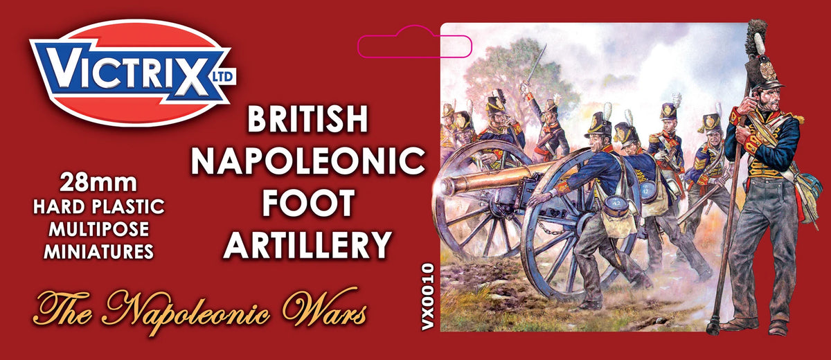 Victrix Limited 28mm British Napoleonic Foot Artillery retail header card packaging art