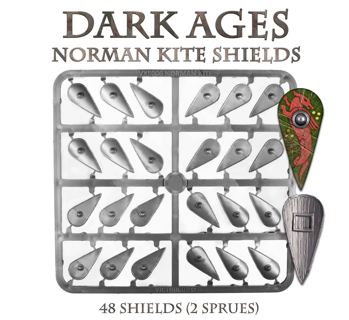 Victrix Limited 28mm Norman Kite Shields plastic sprue with wood grain and transfer display