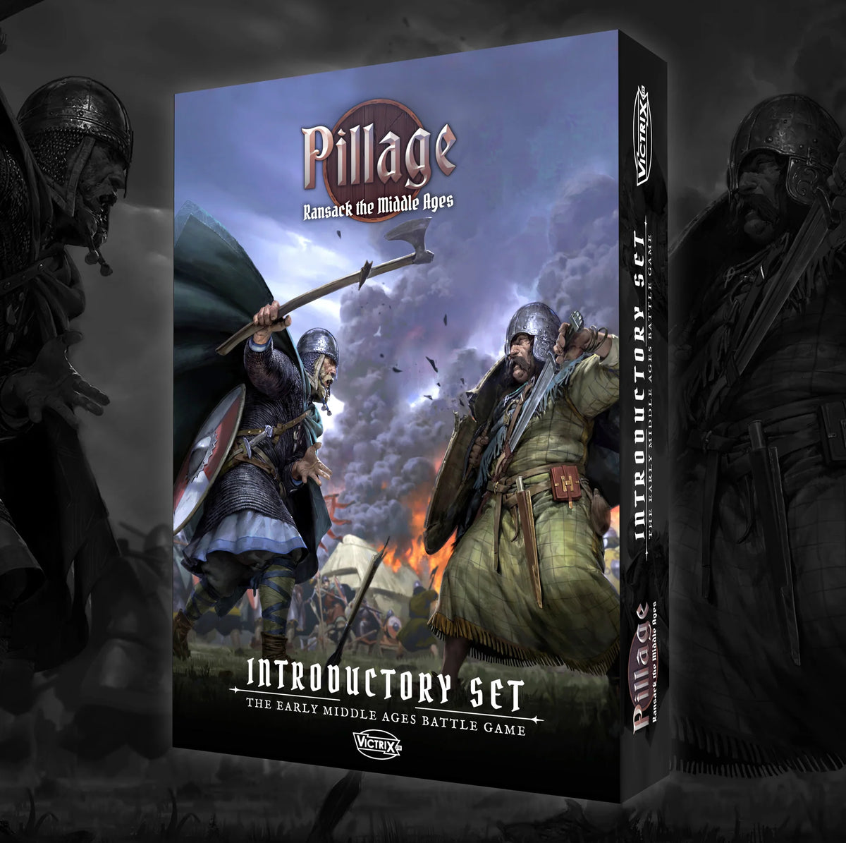 Front retail box packaging art for Victrix Pillage Introductory Set illustrated by Even Amundsen