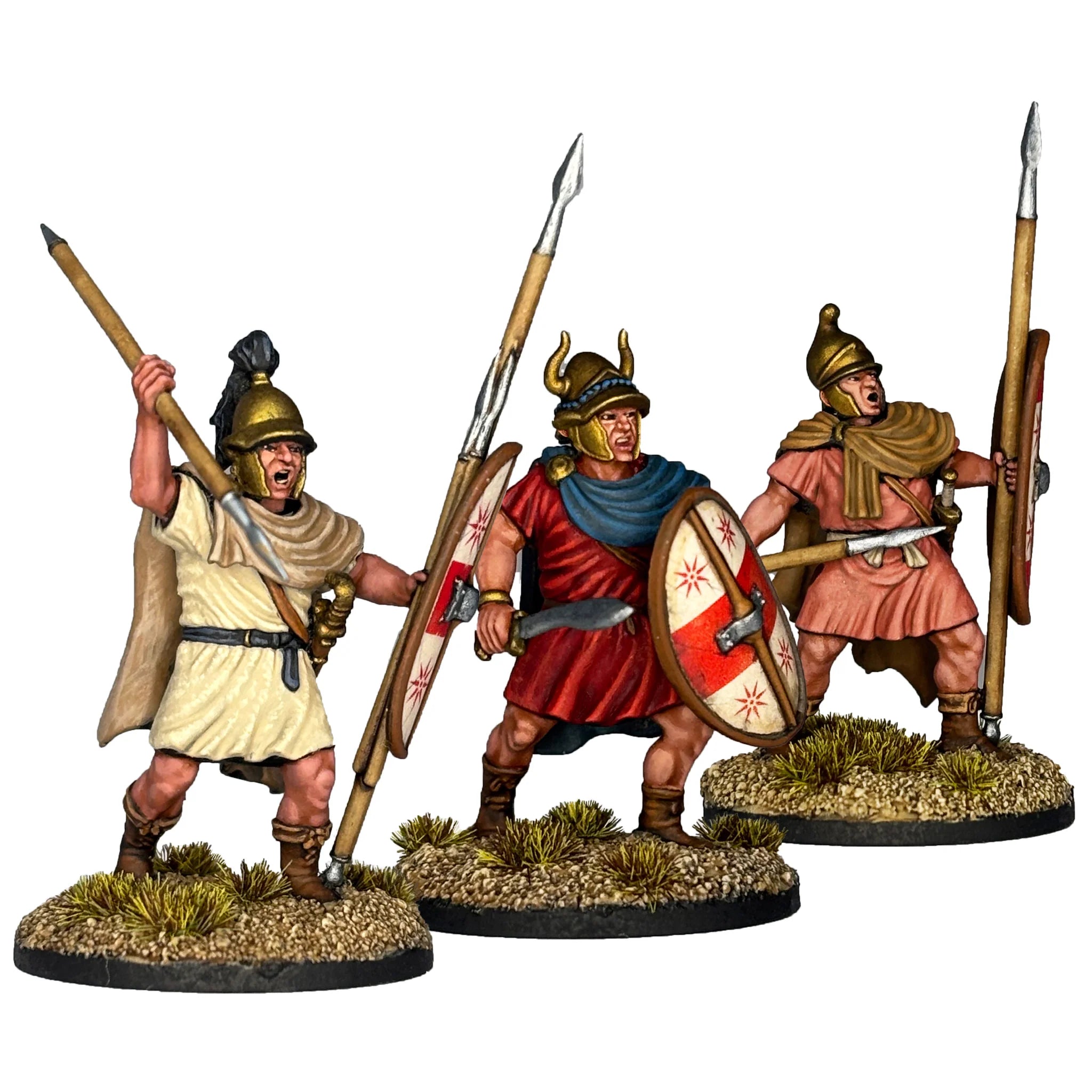 Painted unit of Victrix Ltd 28mm Thureophoroi showing dynamic spear and sword poses
