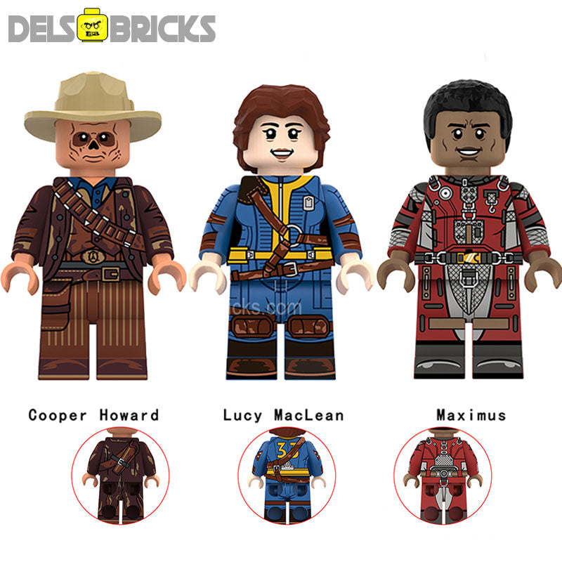 DelsBricks Lucy MacLean Maximus and Cooper Howard Fallout Lego compatible minifigures