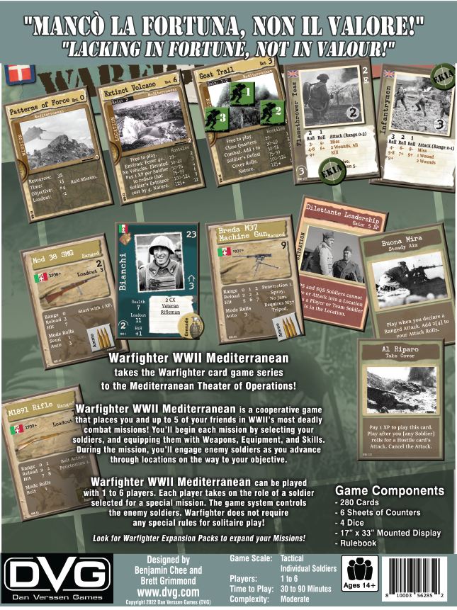 Warfighter WWII: Mediterranean Combat Card Game Back of Box