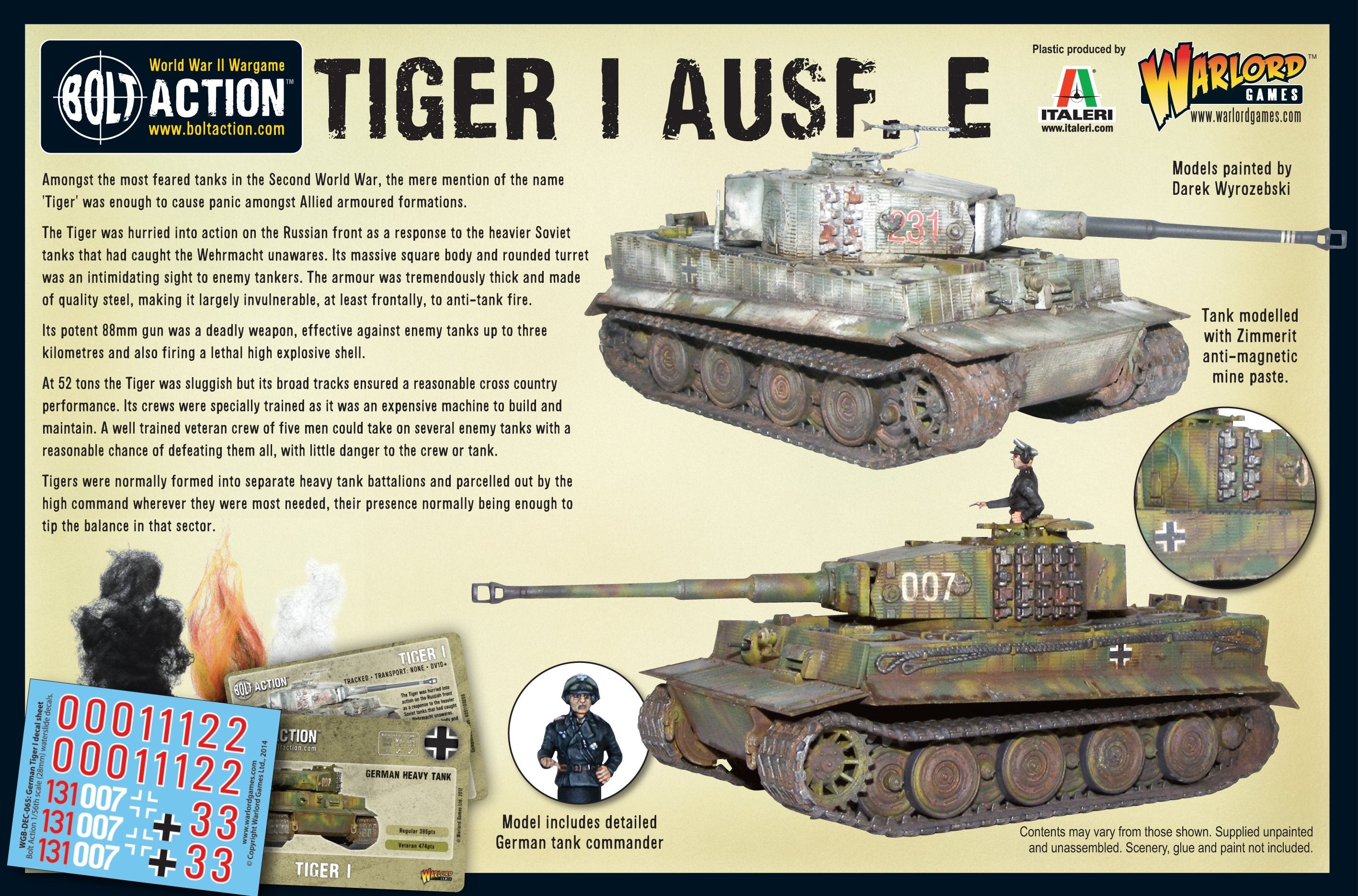 Warlord Games Bolt Action Tiger I Ausf. E Heavy Tank 28mm Scale Model Kit BAck of Box