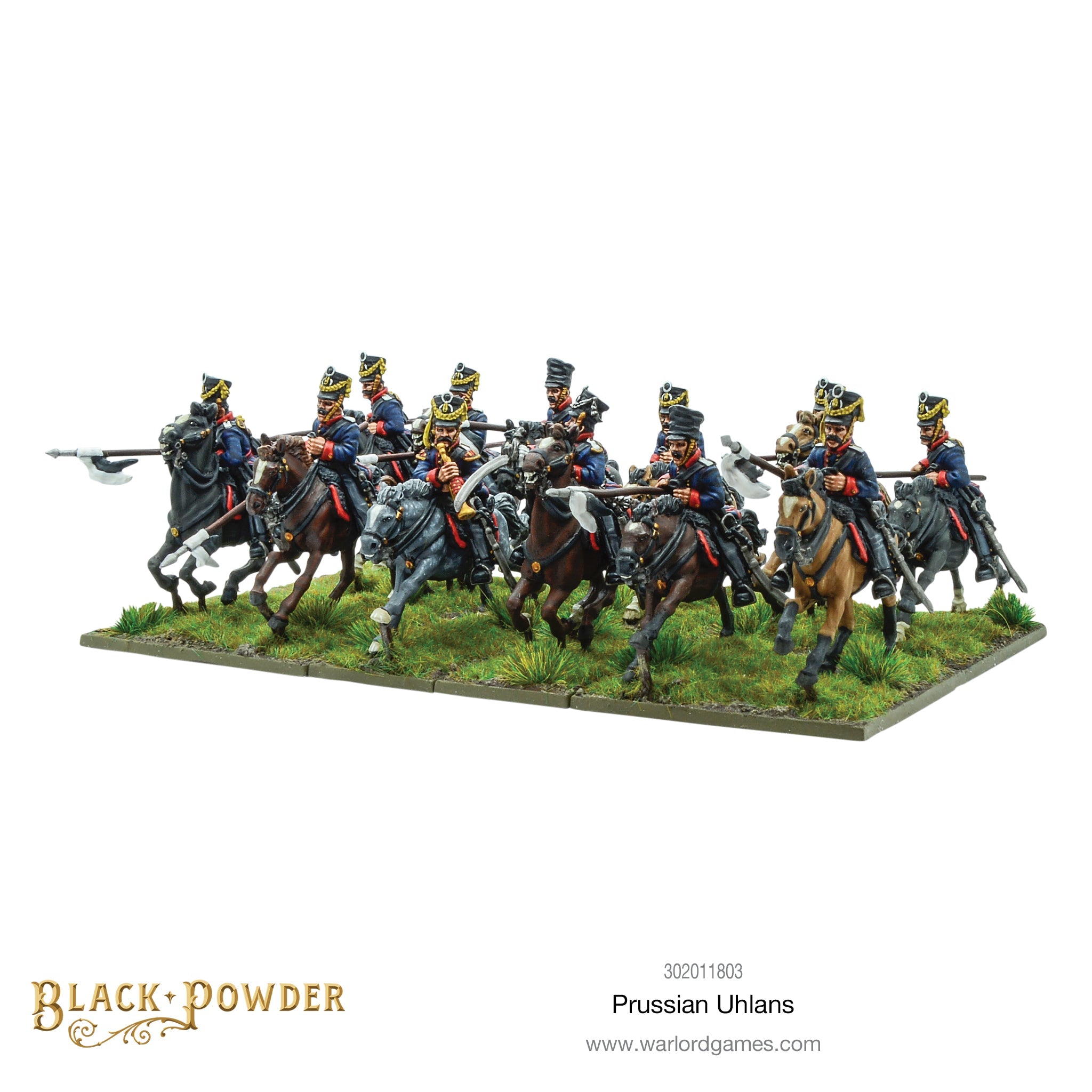 Full Deployment View of Twelve Painted 28mm Prussian Uhlans Charging with Lances