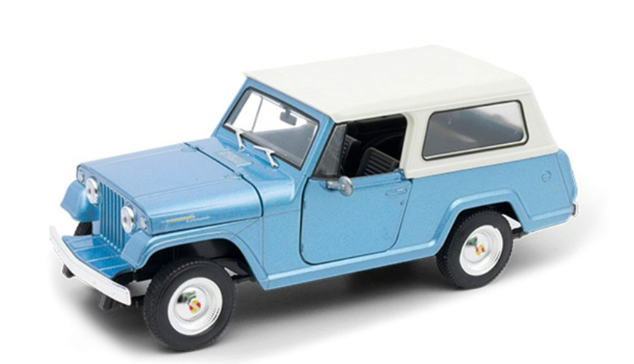 Welly 1967 Jeep Jeepster Station Wagon Blue Front View Diecast Model 1/24 Scale