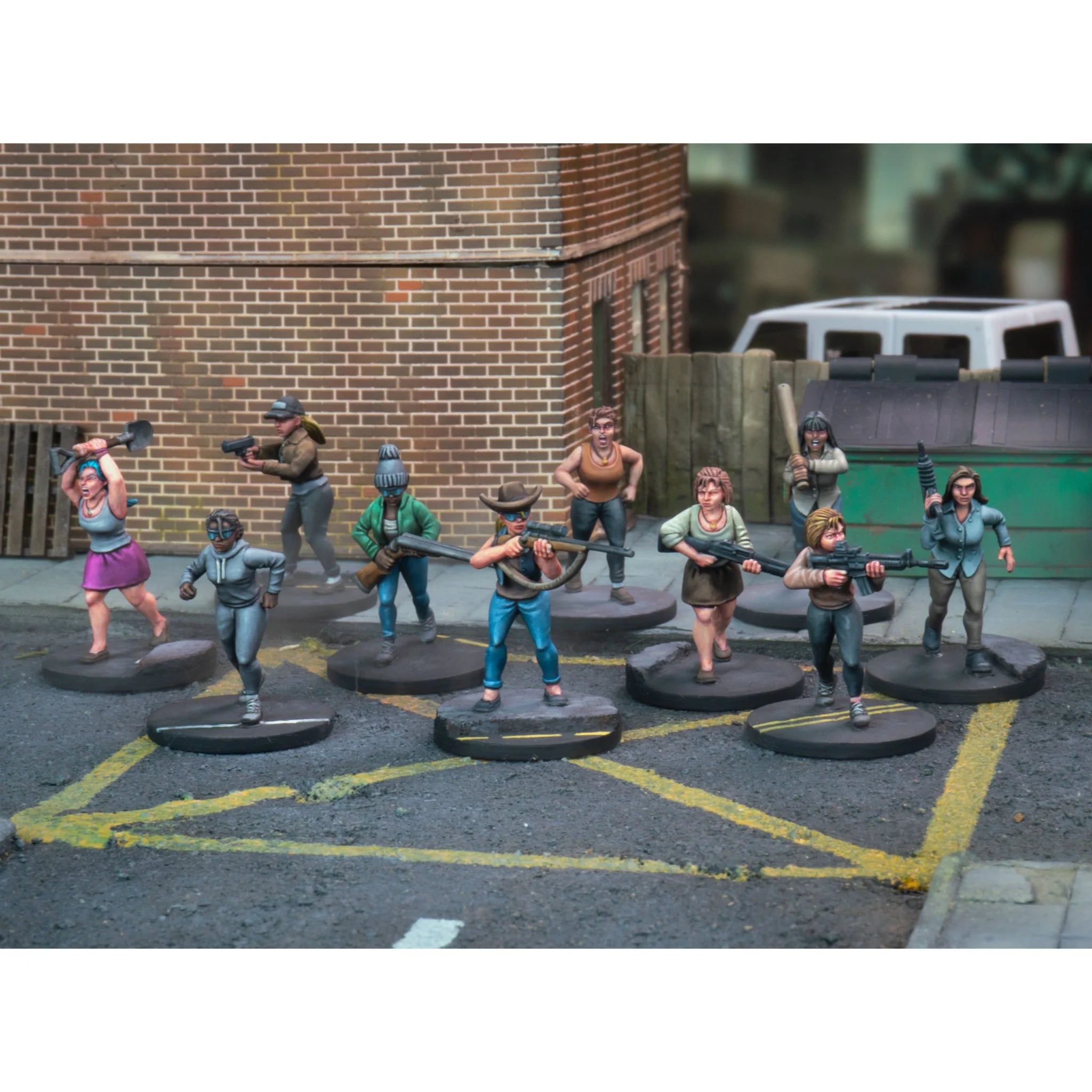 Ten fully assembled and painted civilian and survivor women miniatures
