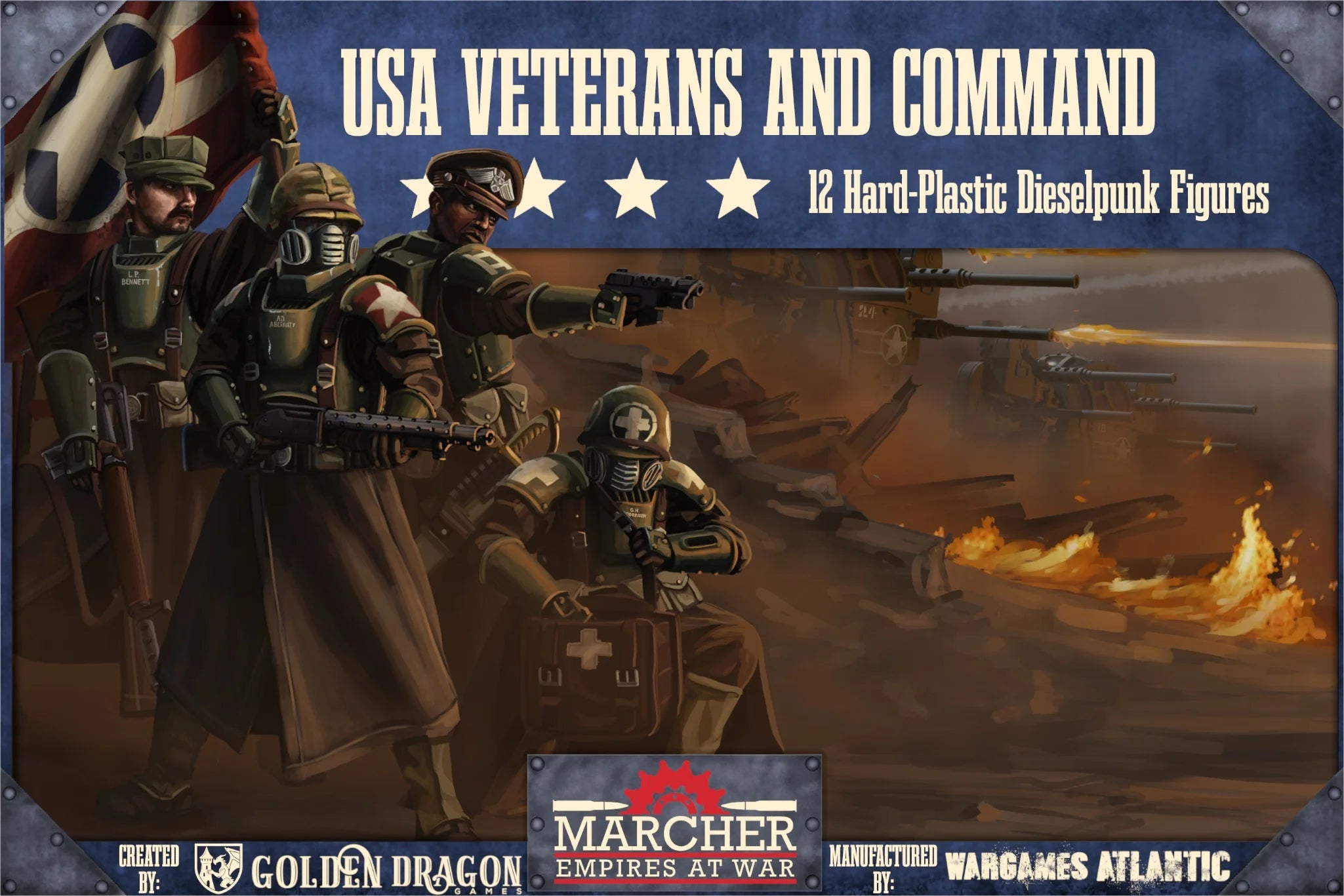 Wargames Atlantic Marcher USA Veterans and Command 28mm plastic figure box artwork