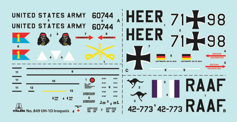 Bell UH-1D Iroquois 1/48 Scale Model Kit Decals