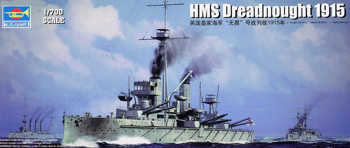 HMS Dreadnought Battleship 1915, 1:700 Scale Model Kit By Trumpeter