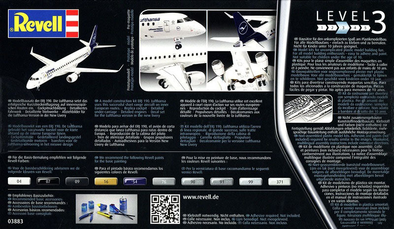 Embraer E190 Lufthansa 1/144 Scale Model Kit Back Of Box