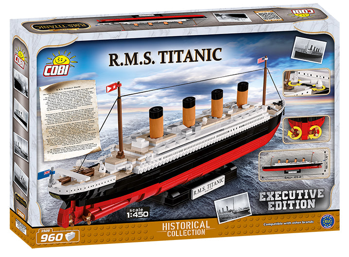 RMS Titanic 1:450 Scale, 960 Piece Block Kit Back Of box