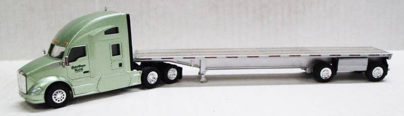 Kenworth T680 Sleeper Cab (Metallic Light Green) Central Oregon W/ Spread Axle Flatbed, 1:87 (HO Scale) Model by Trucks N Stuff