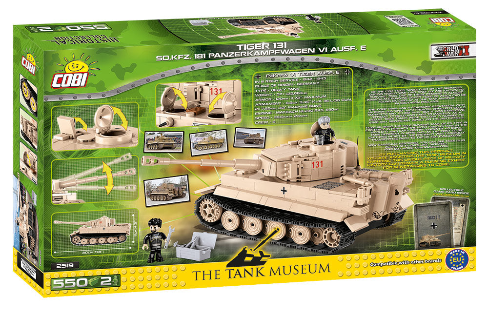 Tiger I (PzKpfw VI Ausf. E) German Heavy Tank #131, 550 Piece Block Kit By Cobi Box Back