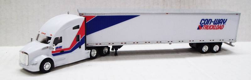 Kenworth T680 Sleeper Cab (White) W/ 53’ Dry Van Con-way Truckload Livery, 1:87 (HO) Scale Model By Trucks N Stuff