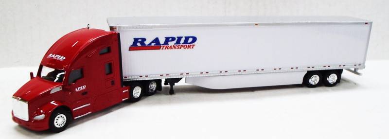 Kenworth T680 Sleeper Cab (Red) W/ 53’ Dry Van Rapid Transport Livery, 1:87 (HO) Scale Model By Trucks N Stuff