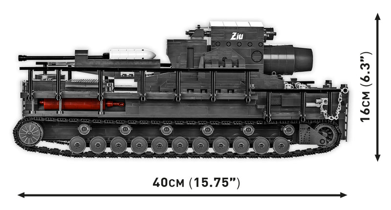60 cm Karl-Gerät 040 “ZIU” Self-Propelled Mortar 1574 Piece Block Kit Side View Dimensions