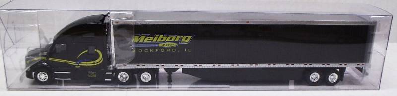 Kenworth T680 Sleeper Cab (Black) W/ 53’ Dry Van Meiborg Inc. Livery, 1:87 (HO) Scale Model