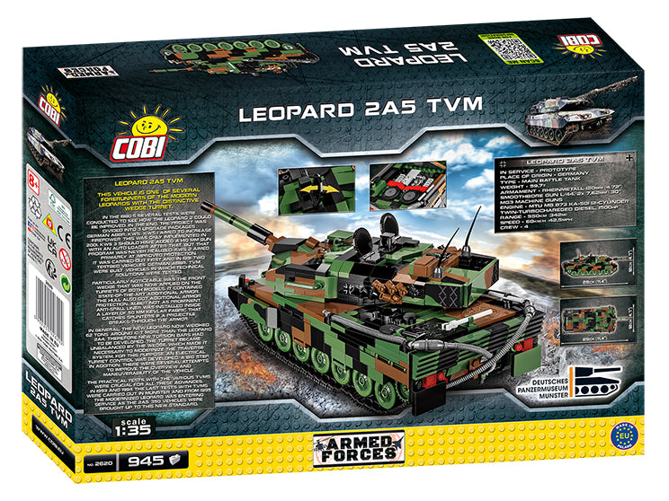 Leopard 2A5 TVM Main Battle Tank, 945 Piece Block Kit Back of Box