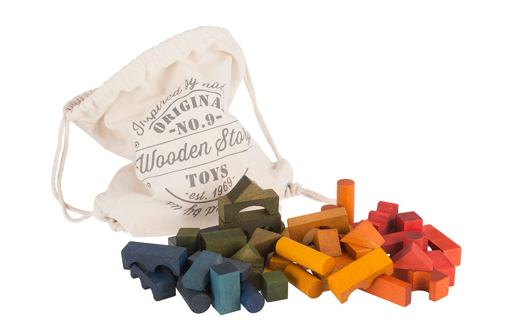 Rainbow Colored Blocks In Sack - 100 pcs