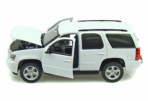 Chevrolet Tahoe 2008 (White) 1:24 - 27 Scale Diecast Car Left Side View Open Hood
