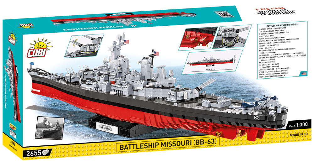 USS Missouri Battleship BB-63, 1/300 Scale 2655 Piece Block Kit Back Of Box