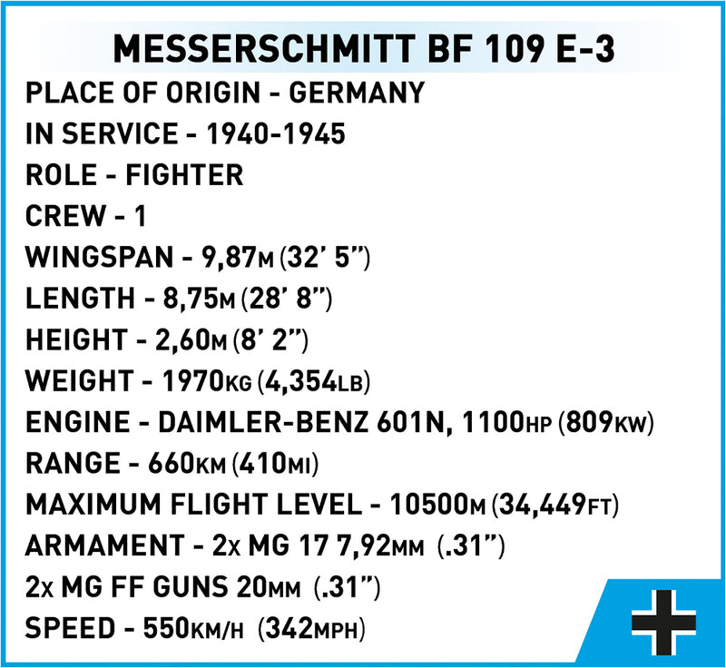 Messerschmitt Bf 109 E-3, 333 Piece Block Kit Technical Information