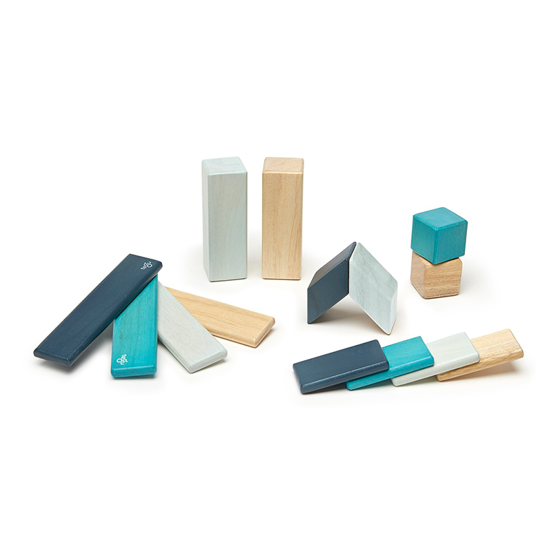 14 piece Tegu Classics Magnetic Wooden Block Set, Blues