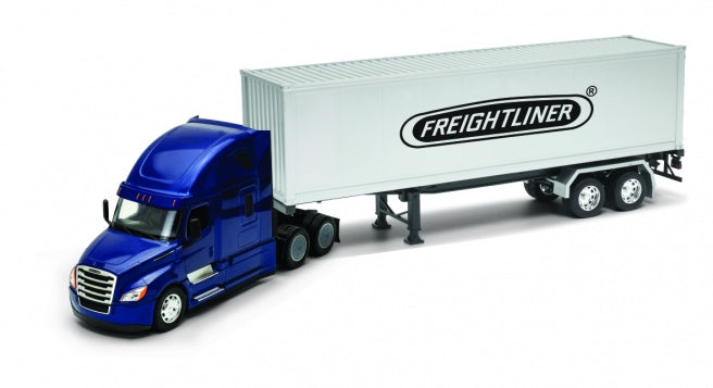 Freightliner Cascadia Sleeper Cab (Blue) With Container Van (Gray) 1:32 Scale Model By Welly