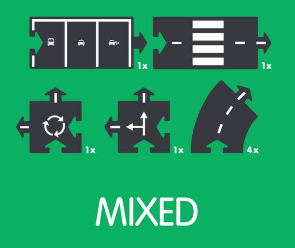 Mixed 8 Piece Flexible Toy Road Extension Set Contents