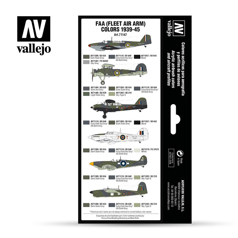 Model Air British Fleet Air Arm (FAA) 1939 – 45, WWII Aircraft Colors Set Back Of Box