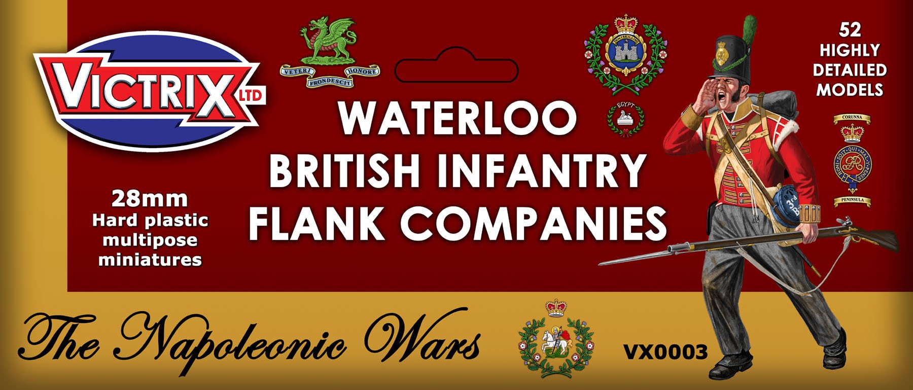 Napoleonic Waterloo British Infantry Flank Companies, 28 mm Scale Model Plastic Figures Front