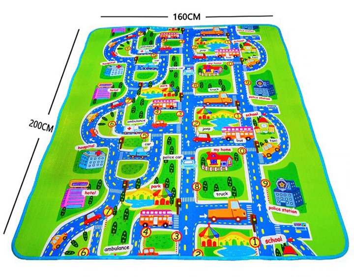 Children’s City Scene Play Mat 78” x 63” With Non-Slip Backing By Imiwei