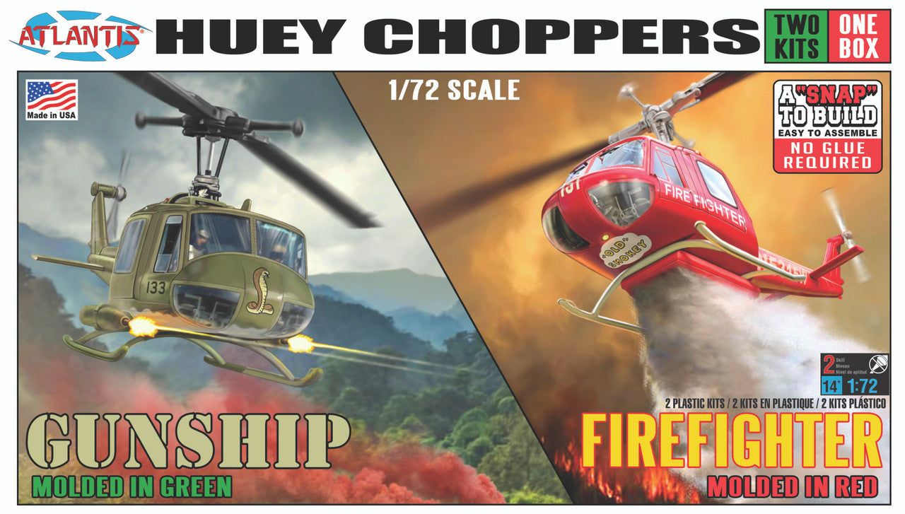 Bell UH-1 Huey / 204B Firefighter (2 kits) 1/72 Scale Plastic Snap Kits