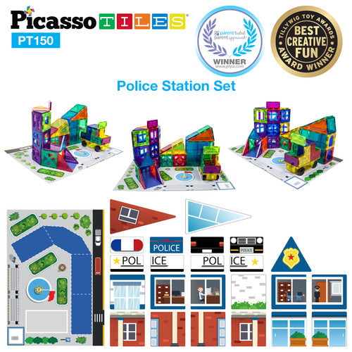 School, Hospital & Police 3 In 1 Theme Building Block Tile Set - Police Station