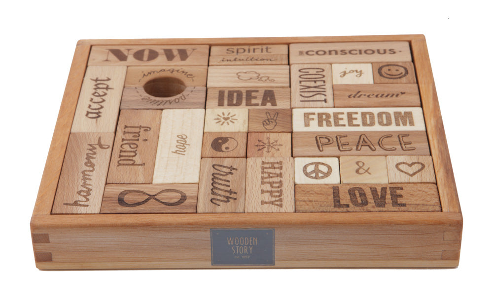 Peace & Love Natural Colored Blocks In Tray – 29 pcs By Wooden Story
