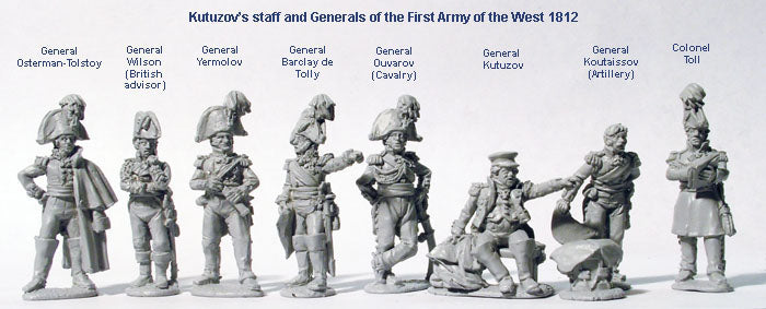 Napoleonic Russian High Command 1812, 28 mm Scale Model Metal Figures Identified Figures
