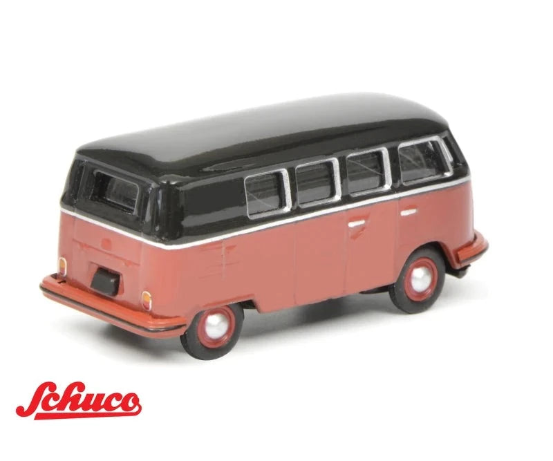 Volkswagen Type 2 T1c Bus (Black/Red), 1:87 Scale Diecast Model Left Rear View