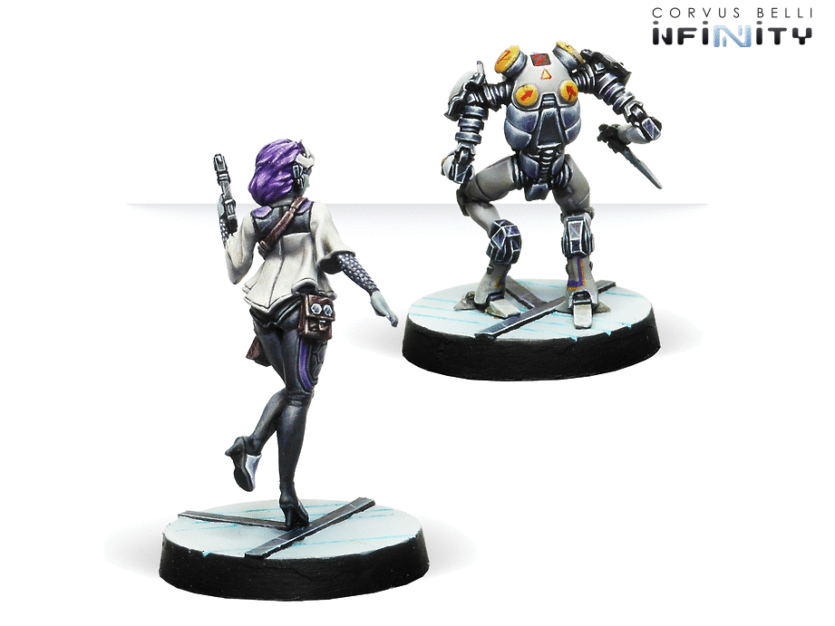 Infinity ALEPH Danavas Hacker and Karkata Remote Ancillary Unit Miniature Game Figure Rear View