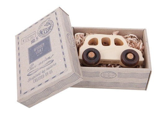 English Taxi Natural Colored Wood Toy Car In Decorative Box