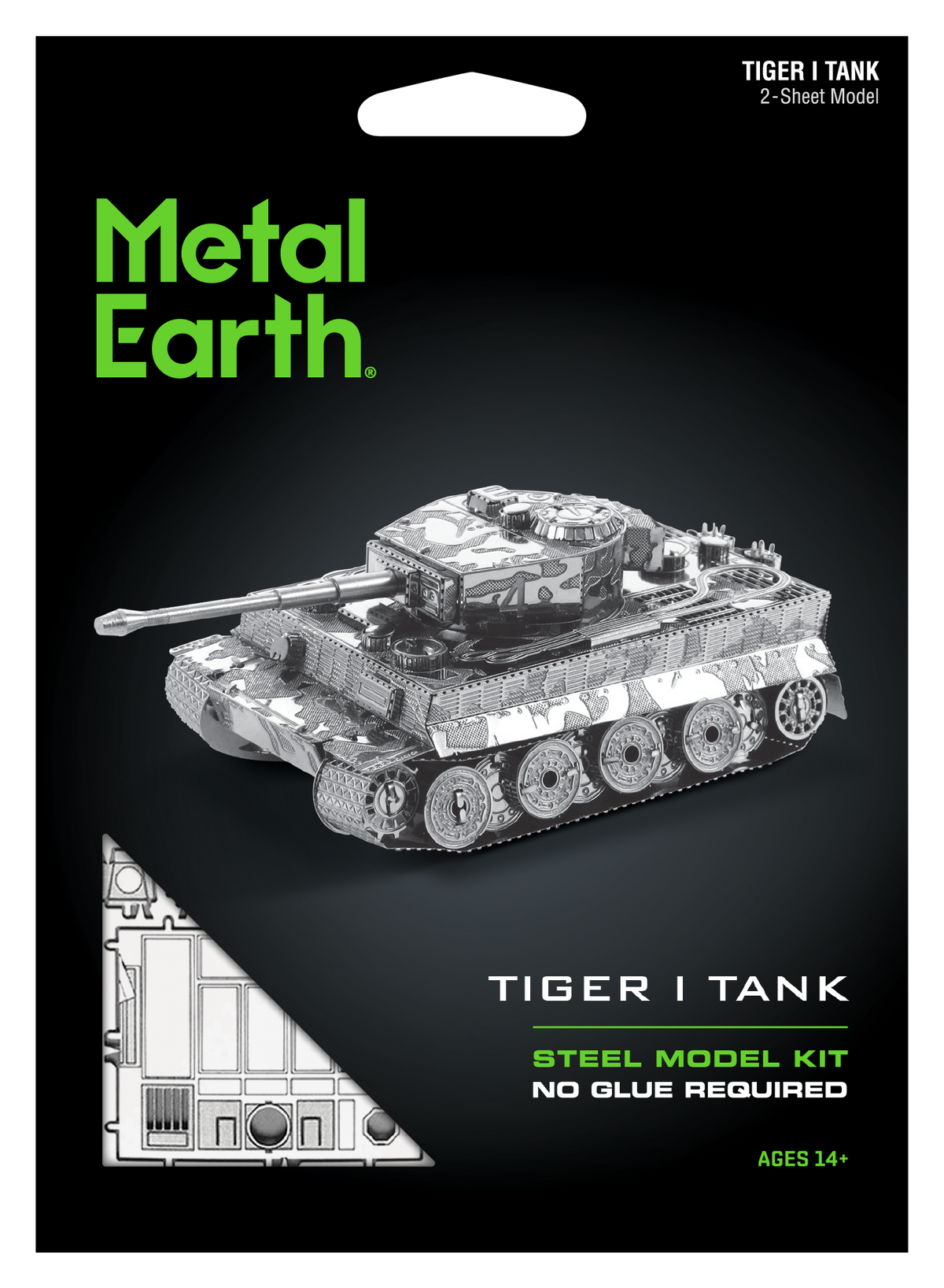 Retail envelope packaging front for Fascinations Metal Earth Tiger I Tank model kit MMS203