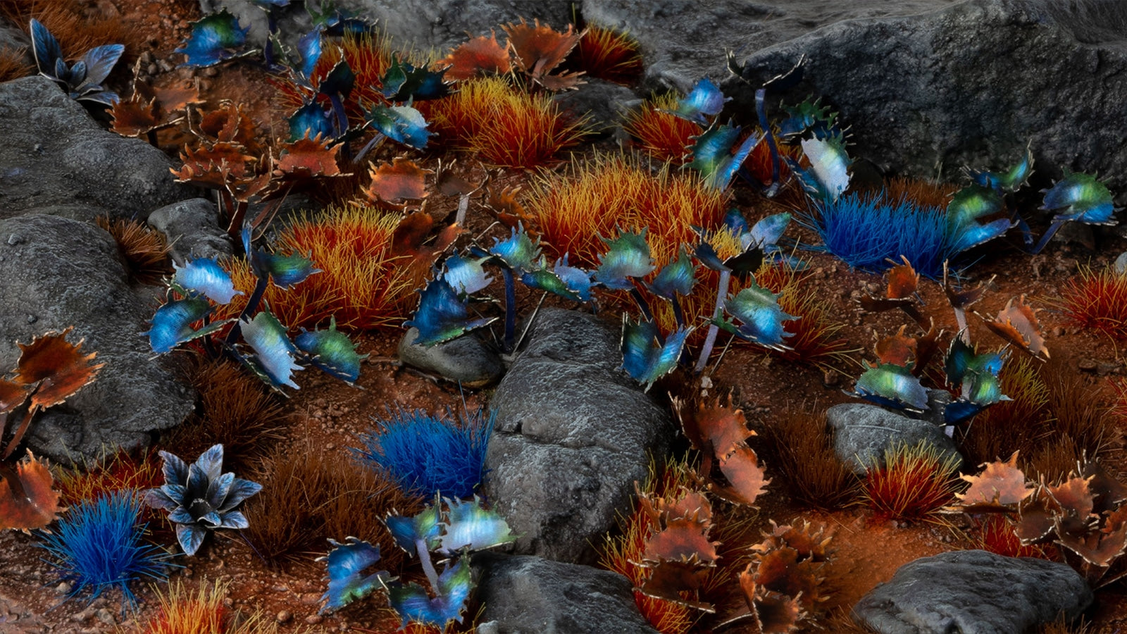 Professional sci-fi diorama featuring Alien Flytraps used to create a dangerous, glowing alien ecosystem.