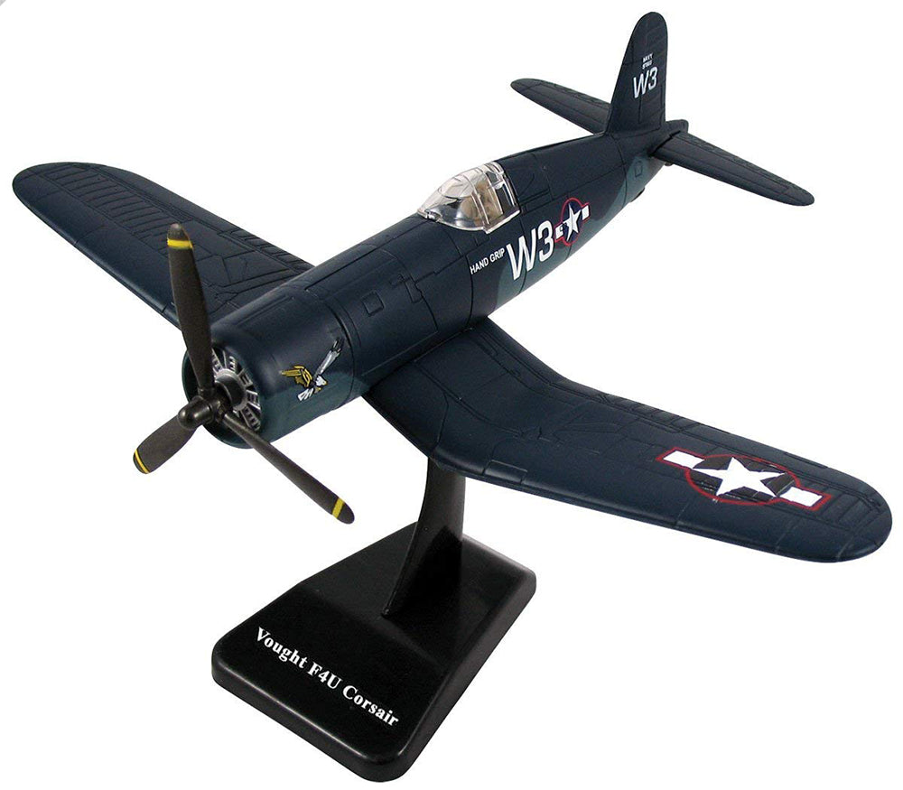 Assembled F4U Corsair model on included display stand