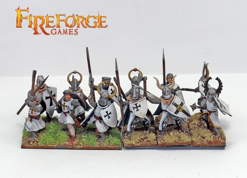 Professionally painted 24-man unit of Fireforge Teutonic infantry with shields.