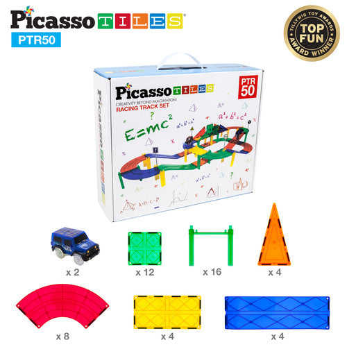 Race Track 50 Piece Magnetic Building Block Tiles Set By Piccaso Tiles