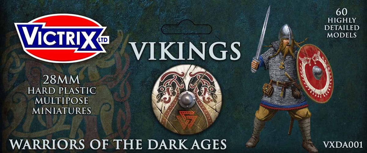 Victrix Limited 28mm Dark Ages Vikings retail header card packaging art