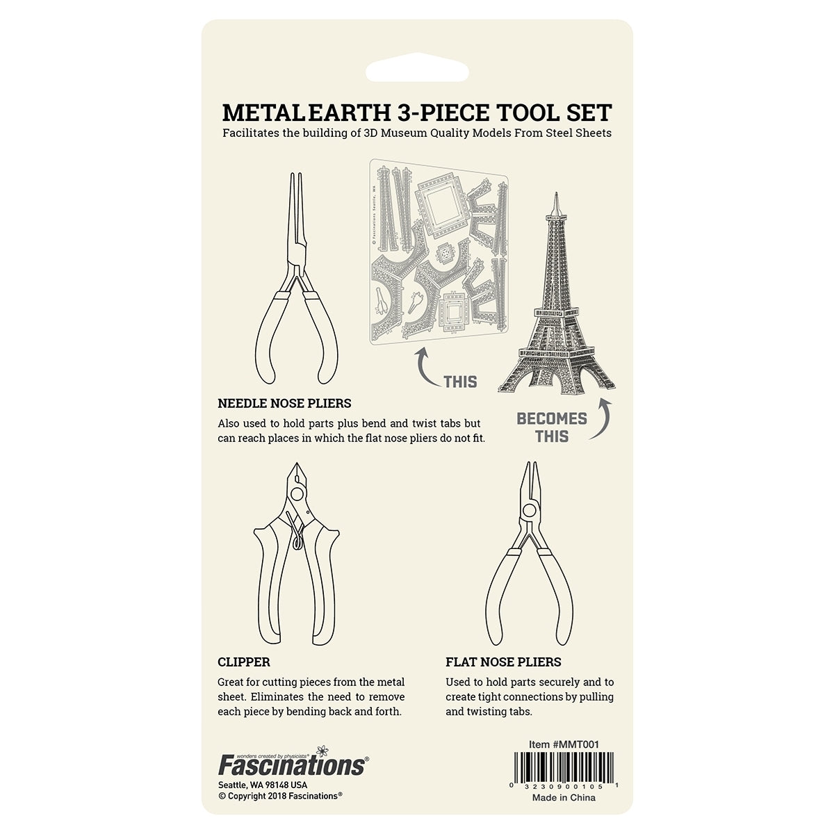 Metal Earth Models Tool Kit Back of Blister Package