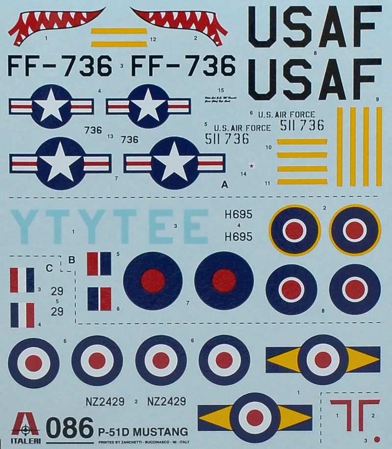 North American P-51D Mustang, 1/72 Scale Model Kit Decals