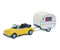 Volkswagen Beetle Convertible (Yellow) with Caravan 1:87 Diecast Scale Model